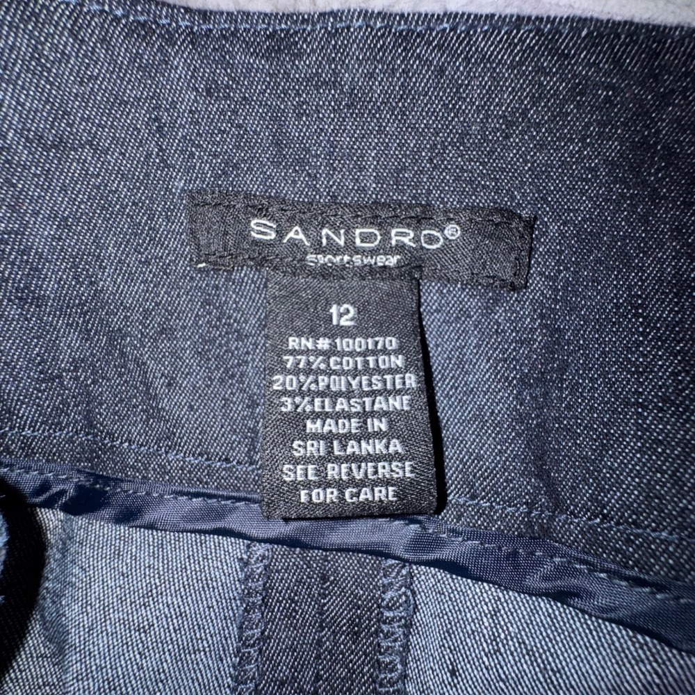 Sandro Womens 12 Chambray Wide Leg Trouser Pants Dark Wash High Rise Stretch - Picture 8 of 16